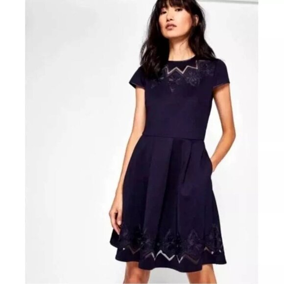 Ted Baker Dress US 6 Cheskka Lace and Mesh Skater Dress NWT $315 - Picture 1 of 15